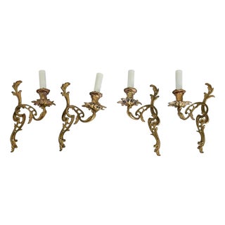 Early 20th Century French Set of Four Louis XV Style Bronze Wall Sconces For Sale
