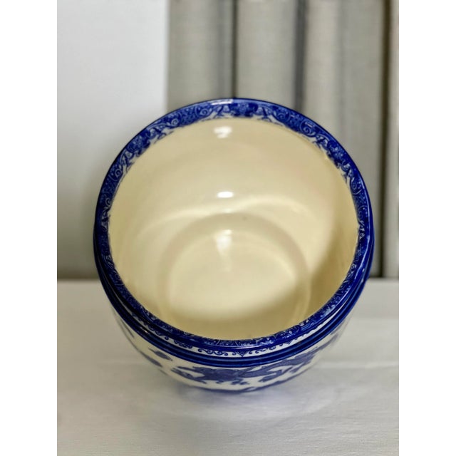 Ceramic Early 20th Century Royal Doulton 'Oyama' Pattern Flow Blue and White Porcelain Jardiniere For Sale - Image 7 of 11
