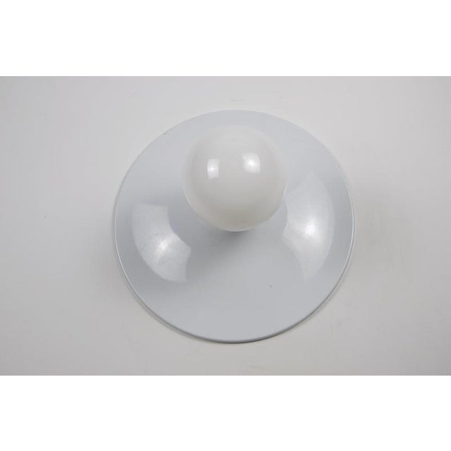 Metal Vintage White Disc-Shaped Flush Mount, Italy, 1960s For Sale - Image 7 of 11