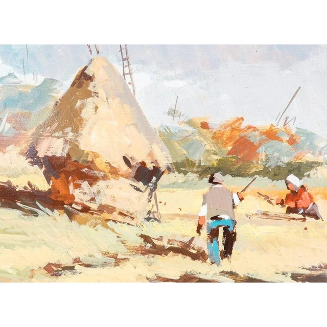 Oil painting on board signed, peasants origin italy period mid-20th century author the painting is signed at lower right...