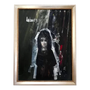 1971 Aldo Luongo Small Face, Original Oil Painting on Canvas, Framed
