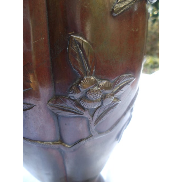 Brown Japanese Bronze Lamp Base with Reliefs, 1940s For Sale - Image 8 of 18