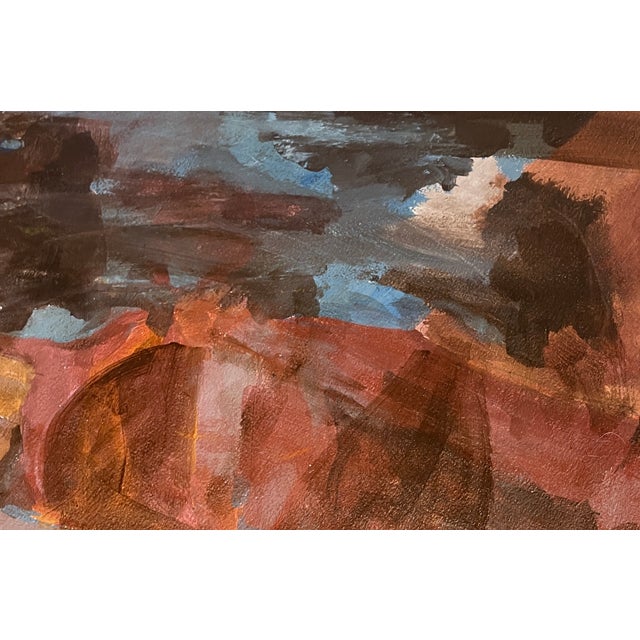 San Francisco artist Aidan M. Sobon created this expressive, semi-abstract painting featuring human figures integrated...