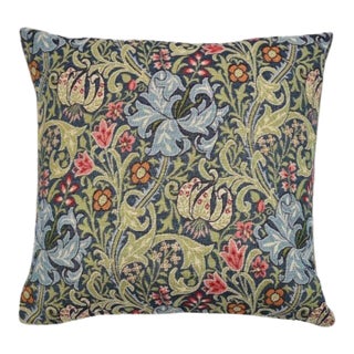Morris Blue Lily Tapestry Cushion With Feather Filler - 46x46cm (18"x18") For Sale