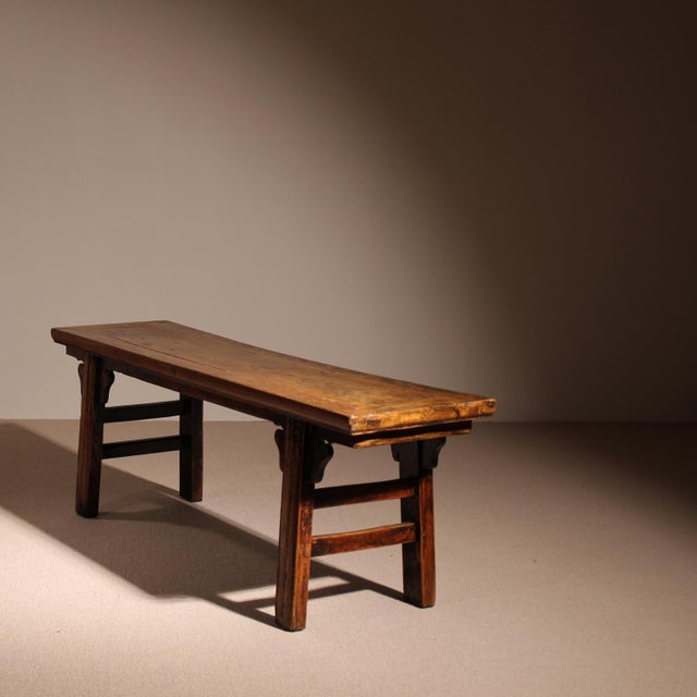 Vintage Rustic Bench with Stool and Coffee Table in Elm, 1980s, Set of 3 For Sale - Image 13 of 15
