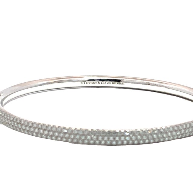 Tiffany and Co. Tiffany & Co. 18k White Gold Metro Collection Diamond Hinged Bangle For Sale - Image 4 of 4