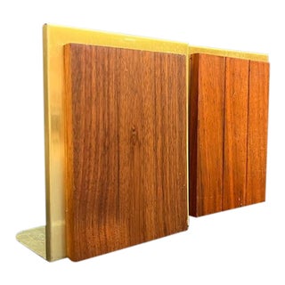 Walnut/Brass Midcentury Bookends For Sale