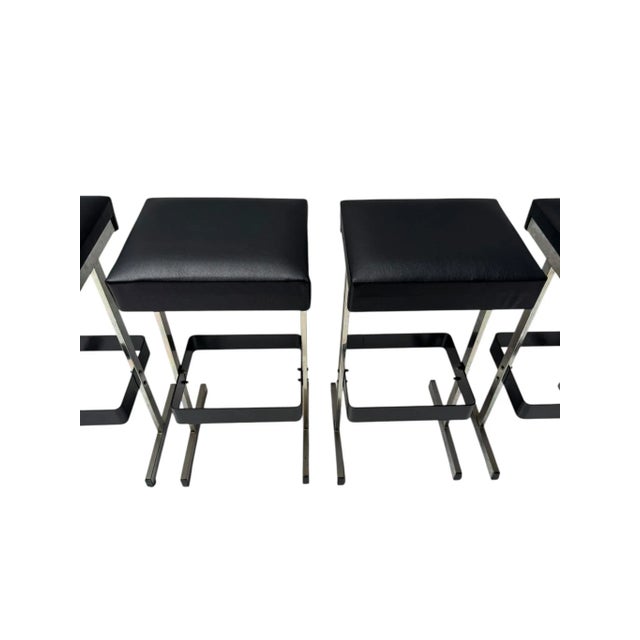 Mid-Century Modern Bar Stools with Black Leather Seats, 1970s, Set of 4 For Sale - Image 12 of 14