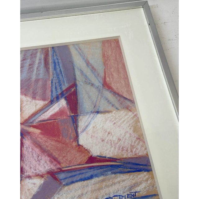 Phyllis Ciment Abstract Pastel Painting c.1970s Red, white and blue - Fine colorful abstract painting 24" wide x 18" high...