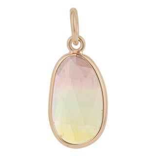 Boho Chic 2.02 Ct Watermelon Tourmaline Bezel Set Pendant for Her in 14k Gold For Sale