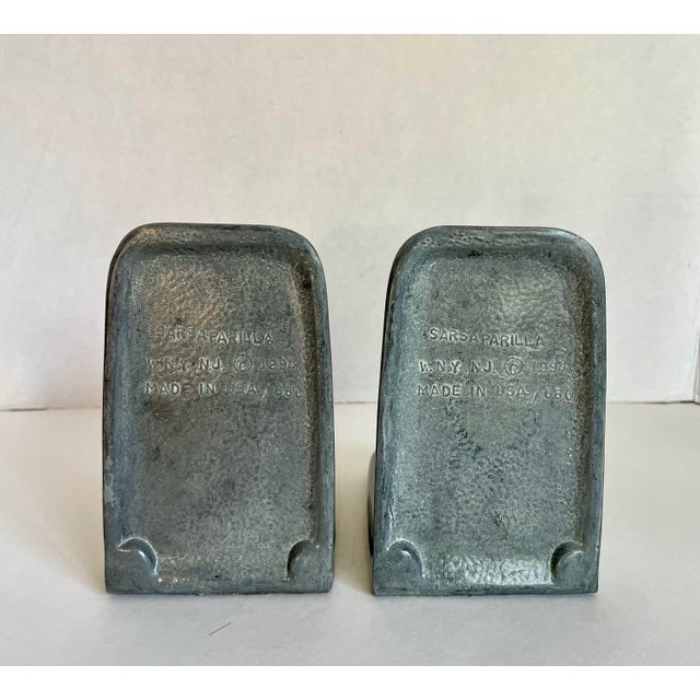 Metal 1990s Pair of Sarsaparilla Art Deco Revival Baseball Bookends For Sale - Image 7 of 10