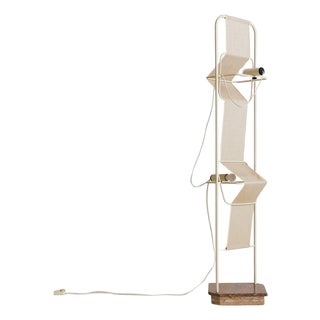 Vintage Italian Postmodern Floor Lamp with Fabric Shades + Stone Base For Sale