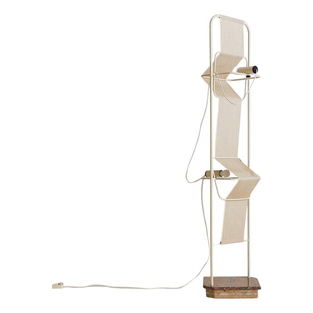 Vintage Italian Postmodern Floor Lamp with Fabric Shades + Stone Base For Sale