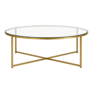 Vintage Sunlit Brass & Glass Round Coffee Table — Minimalist Geometric Frame
