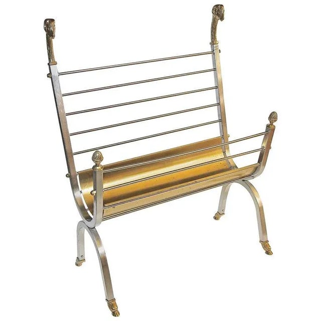 1970s Italian Steel Brass Rams Head Magazine Rack For Sale - Image 11 of 11