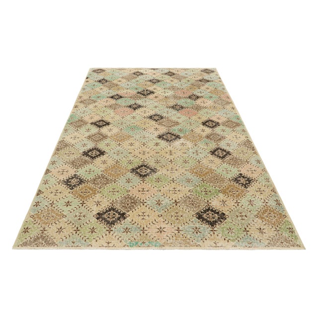 1960s Vintage Zeki Müren Rug With Polychromatic Diamond Patterns, From Rug & Kilim For Sale - Image 5 of 7