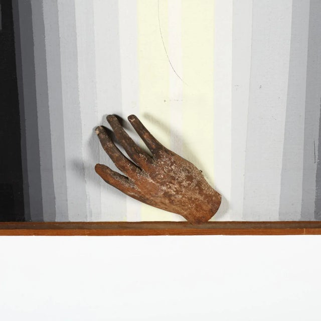 Kurt Larisch (Austrian, 1913-2009), Untitled Acrylic on canvas with applied carved wood four fingered hand at lower right,...