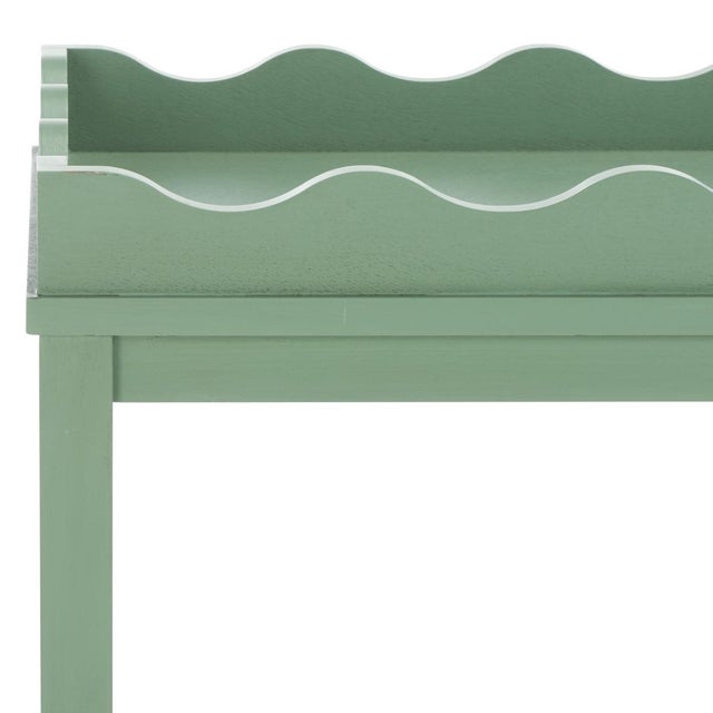 Spritely Home Darlyn Scalloped Rectangle Accent Table in Sage For Sale - Image 4 of 8
