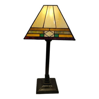 Tiffany Style Mission Stain Glass Table Lamp 22” For Sale