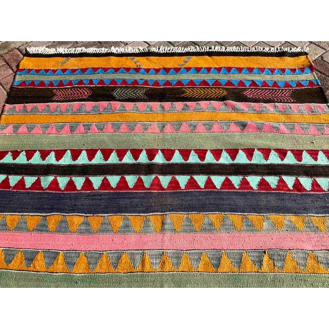 Colorfull Vintage Kilim _ 67" X 137" For Sale - Image 4 of 10
