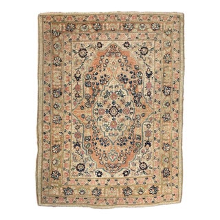 CANTALOUP & TAUPE Antique Haji Jalili Tabriz Rug Mat 2 x 2.5 For Sale