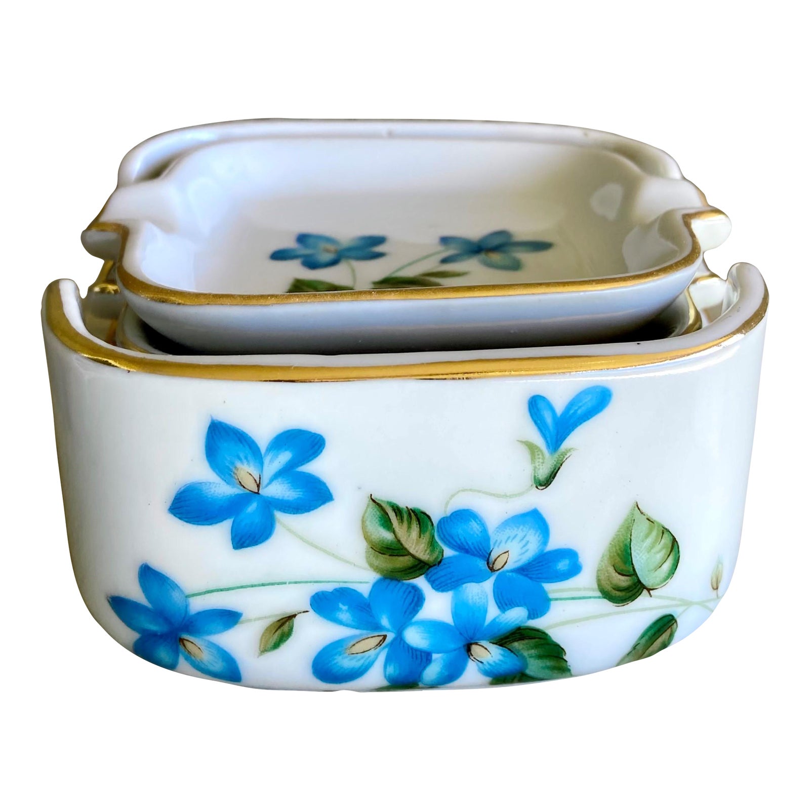 Circa 1960 Porcelain Ashtray Caddy & Four Ashtray Set by Fine China