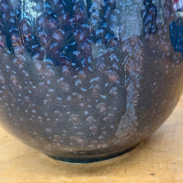 Ceramic Rounded Brown and Blue Ceramic Vase with Narrow Neck For Sale - Image 7 of 9