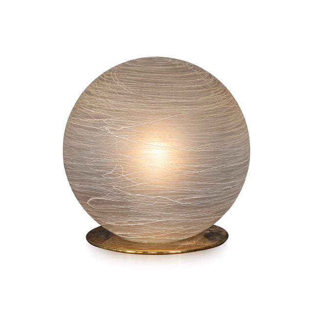 Vintage Italian Hand-Blown Frosted Murano Glass Globe Table Lamp, 1980 For Sale - Image 14 of 14