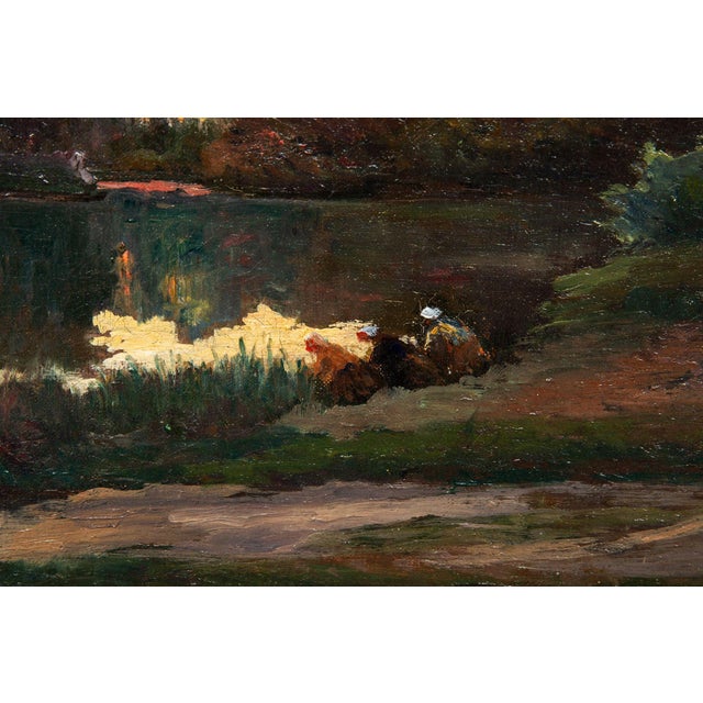 French Barbizon Antique 19th Century Oil Landcape River Painting For Sale - Image 10 of 12