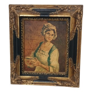 Michel Capron, Young Woman with a Bowl, 1950, Oil on Canvas, Framed For Sale