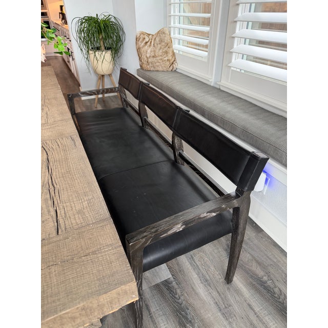 Ben Soleimani Benton Bench in Black Leather & Cerused Oak For Sale - Image 4 of 4