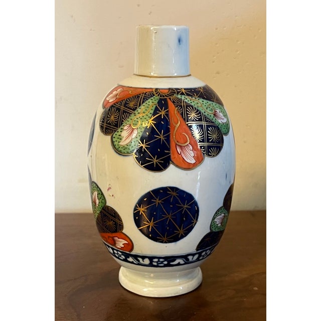 Worcester Porcelain Antique 18th Century Worcester Porcelain Imari Tea Caddy or Canister in the Japan Fan Pattern Circa 1765 - 1775 For Sale - Image 4 of 11