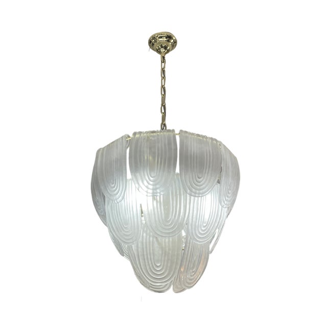 Art Deco Ice Pendant Light with Three-Tiers, 1950s For Sale - Image 4 of 4
