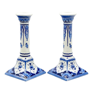 Dutch Delft Chinoiserie Candle Holders, a Pair