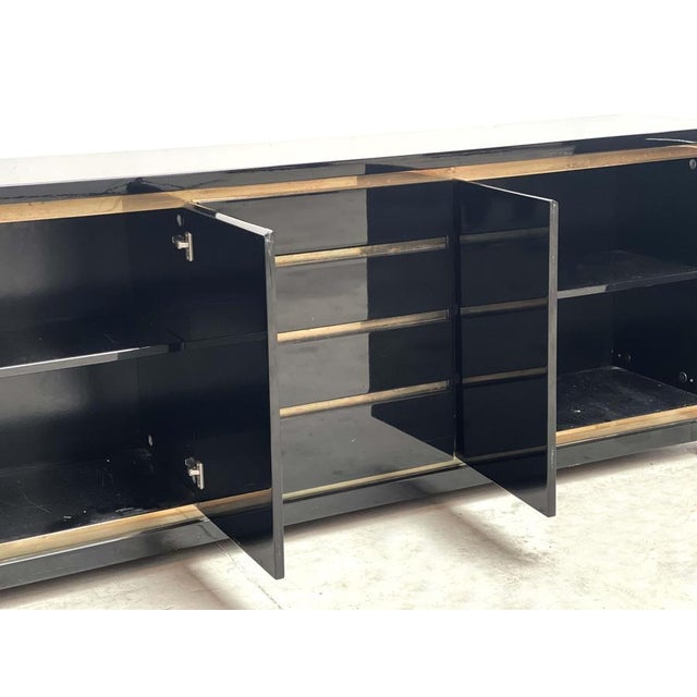 Black Lacquer and Brass Sideboard from Jean Claude Mahey, 1970s For Sale - Image 6 of 9
