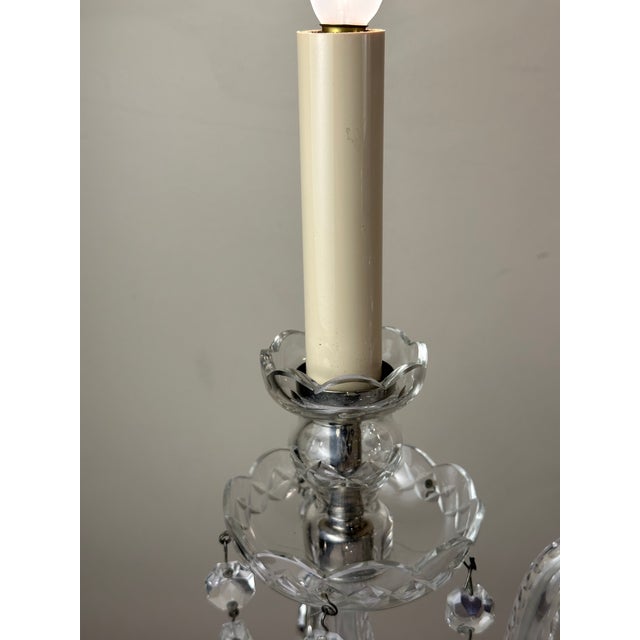 Glass Vintage Crystal Girandole Table Lamps Pair – French Regency Candelabra Lamps – 1930s Czechoslovakia For Sale - Image 7 of 16