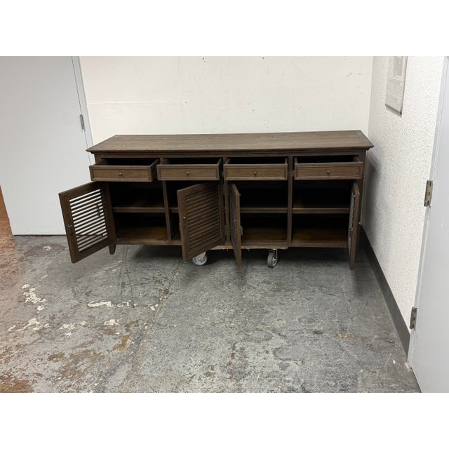 Rustic Restoration Hardware Driftwood Oak Shutter Sideboard For Sale - Image 3 of 12