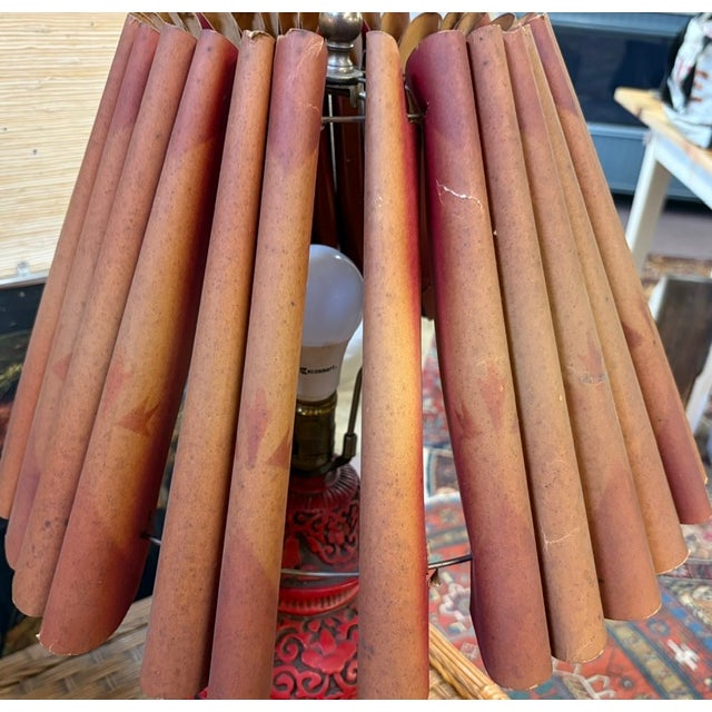 Antique Asian Red Cinnabar Lamp With Original Paper Pleated Shade For Sale - Image 11 of 12