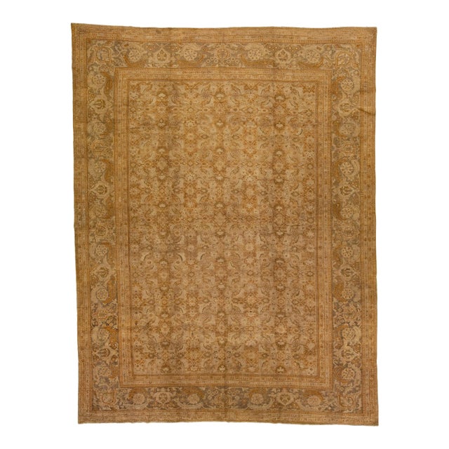 Late 19th Century Antique Sultanabad Handmade Tan Wool Rug With Allover Floral Design For Sale