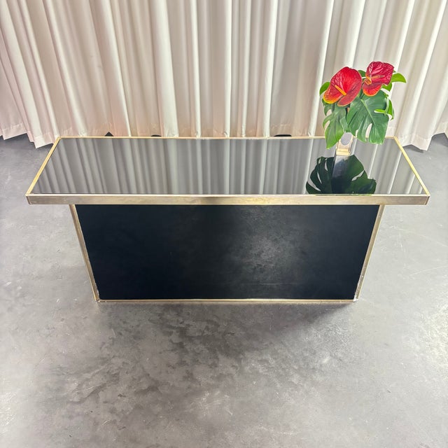 Brass Console Table with Black Mirror Top, 1970s For Sale - Image 10 of 12