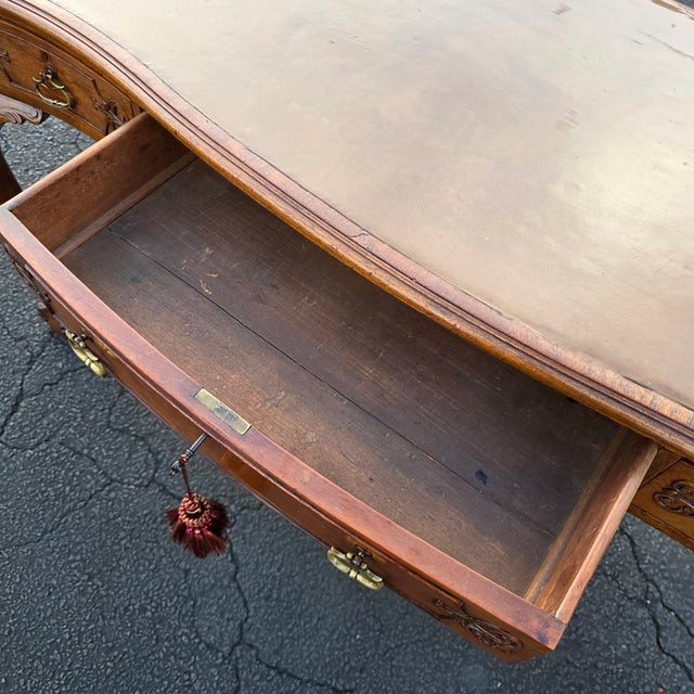 Wood Fine American Chippendale Revival Carved Walnut Leather Top Writing Desk With Ball-and-Claw Feet, Circa 1940 For Sale - Image 7 of 13