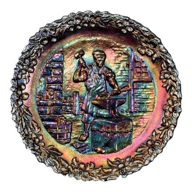 Vintage Fenton Carnival Glass 1972 American Craftsman Blacksmith 8" Plate No. 3 For Sale