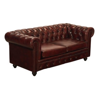 Chesterfield Style Oxford Red Tufted Leather Sofa For Sale