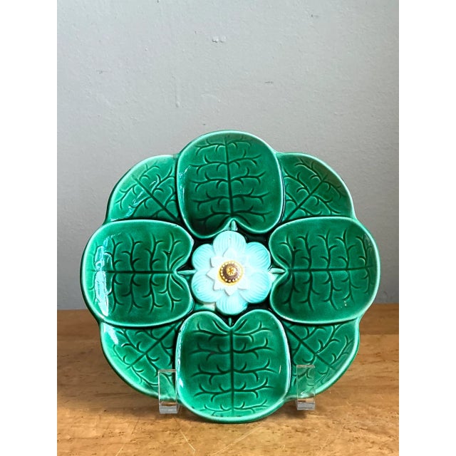 Green Vintage Majolica Lily Pad Plate For Sale - Image 8 of 12