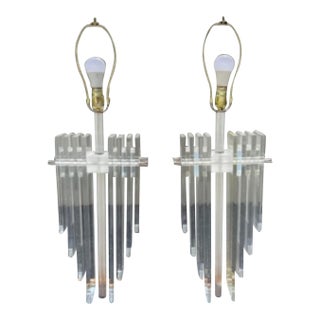 1970s Pair of Lucite Table Lamps For Sale
