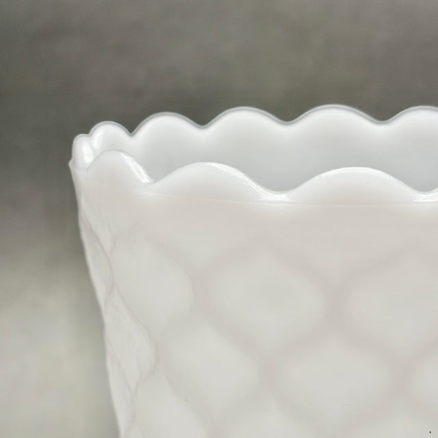Mid 20th Century Vintage e.o. Brody Co. Milk Glass Diamond Pattern Pedestal Planter Vase For Sale - Image 5 of 9