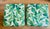 Two sets of custom made outside inside tropical banana leaves upholstered armchair cushions with pillows. Cushions-23” by...