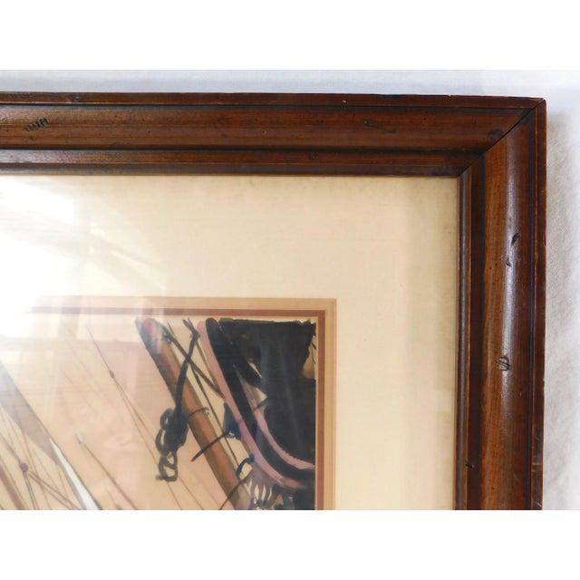 Vintage Original Signed Nautical Seascape Sailboat Watercolor Framed Hanging Wall Art Picture For Sale - Image 9 of 14