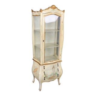 Early 1900s Era Italian Venetian Bombe Form Paint Decorated Vitrine For Sale