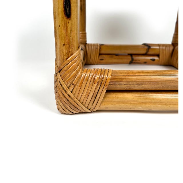 Mid-Century Italian Cube Side Table in Bamboo and Rattan, 1970s For Sale - Image 11 of 16